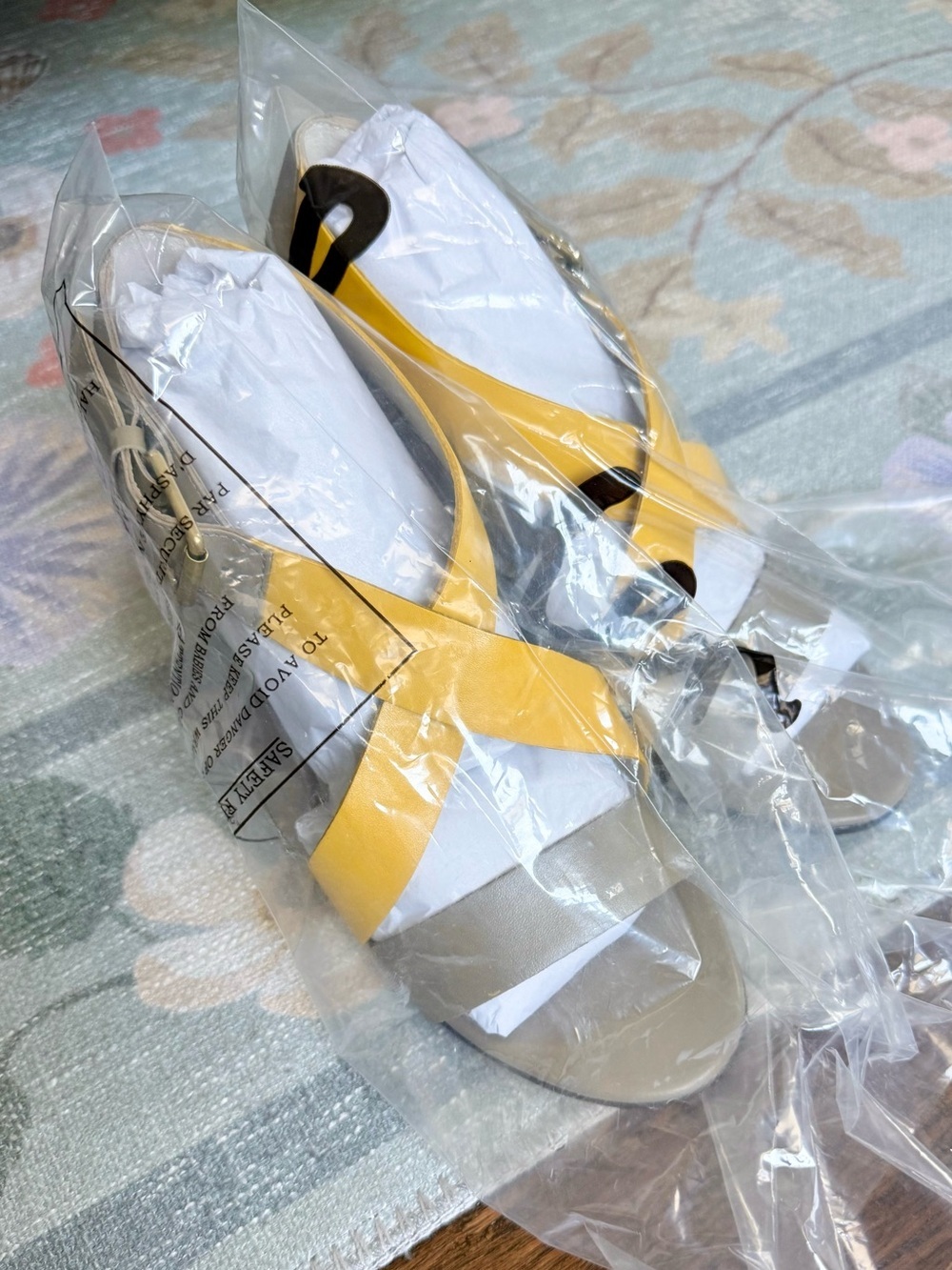 NWOT Boden Taupe and Yellow Crisscross Block Heel Sandals - Picture 7 of 7